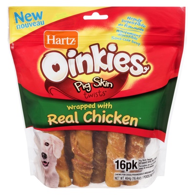 Hartz Oinkies - Pig Skin Twist Wrapped in Chicken Dog Treats