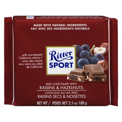 Ritter Sport - Milk Chocolate with Raisins and Hazelnuts Bar