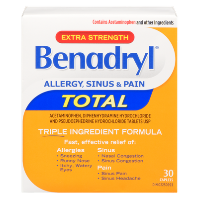 Benedryl - Total Extra Strength Allergy Sinus & Pain Caplets