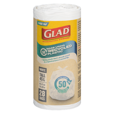 Glad - White Garbage Bags, Tall 45 Litres