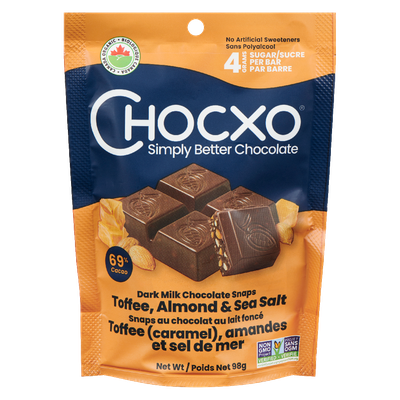 Chocxo - 69% Dark Chocolate Toffee, Almond & Seasalt Snaps