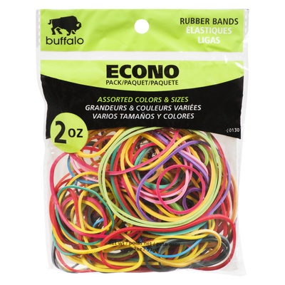 Buffalo - Econo Pack, Rubber Bands Assorted Colours & Sizes