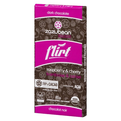 Zazubean - 70% Cacao Flirt with Raspberry and Cherry Dark Chocolate Bar