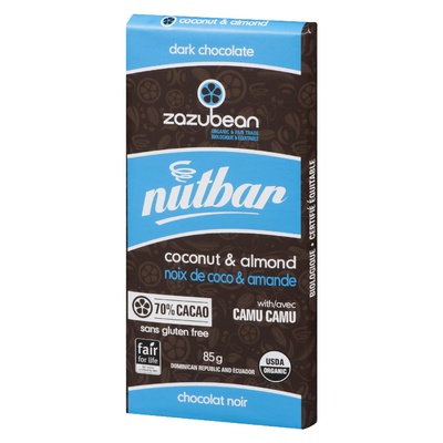 Zazubean - 70% Cacao Nutbar with Coconut and Almond Dark Chocolate Bar