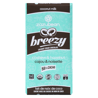 Zazubean - Organic Breezy Cashew and Hazelnut Chocolate Bar