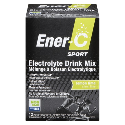 Ener-C - Electrolyte Sport Lemon / Lime Drink Mix Pre / Post Workout 12 Packets