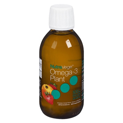 NutraVege - Omega 3 Liquid Plant Based Strawberry / Orange 500mg DHA + EPA