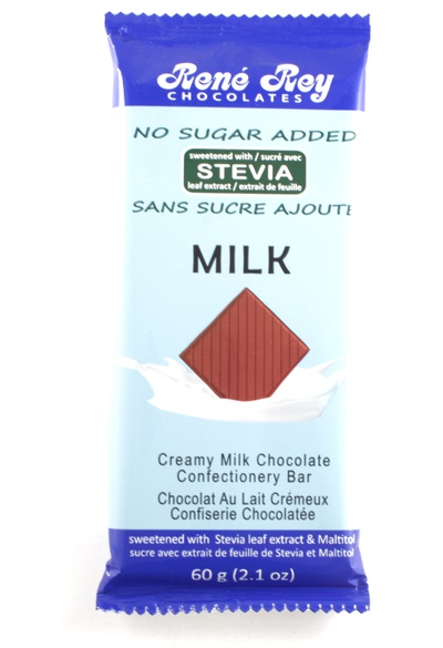 RENE REY CHOC. BARS W/STEVIA-MILK CHOC.