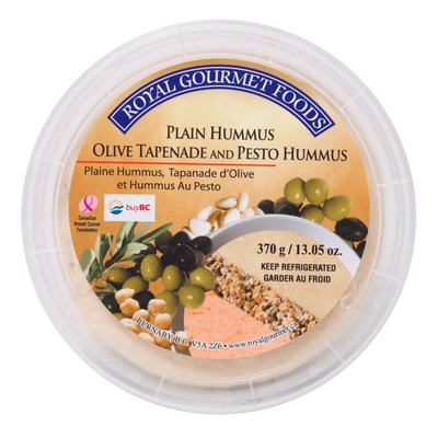 Royal Gourmet Foods - Plain Hummus, Olive Tapenade and Pesto Hummus