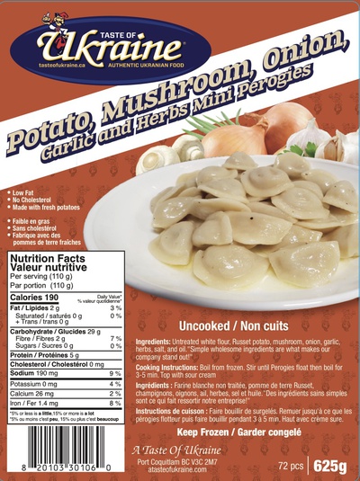 Taste Of Ukraine Perogies - Potato, Onion & Mushroom (Vegan)