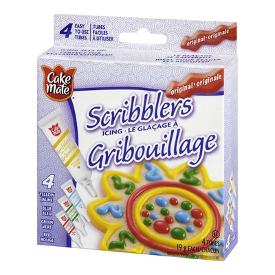 Cake Mate -  Rainbow Scribblers Yellow, Red, Green and Blue Icing Tubes