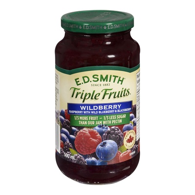 E D Smith -  Triple Fruits Wildberry with Raspberry, Blueberry and Blackberry Third Less Sugar Jam Fruit Spread