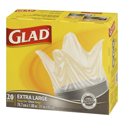 Glad - Extra Large Easy-Tie Clear Garbage Bags