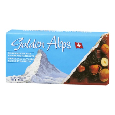Golden Alps - Milk Chocolate Bar with Hazelnuts and Raisins