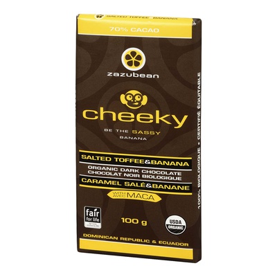 Zazubean - Cheeky Salted Toffee and Banana Dark Chocolate Bar